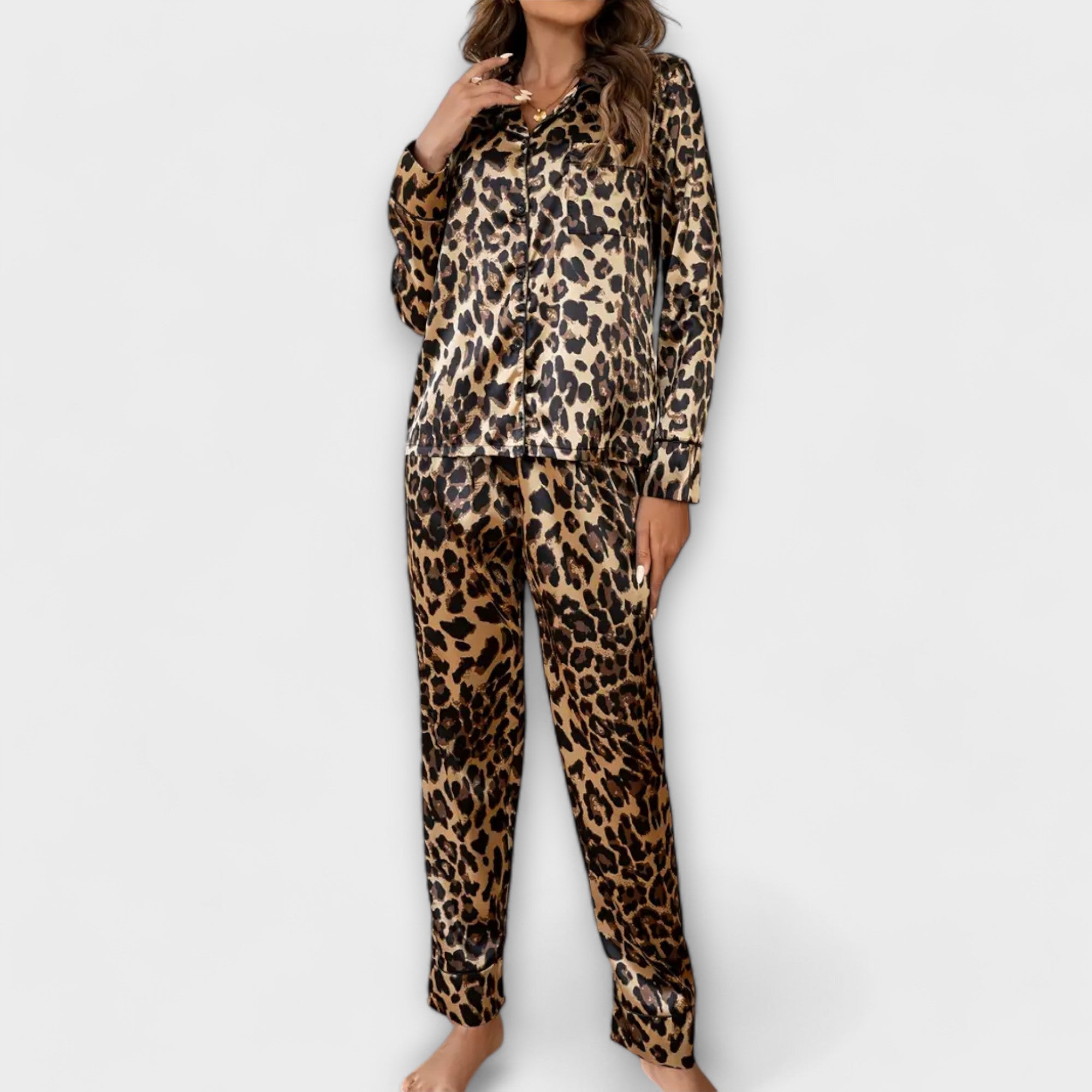 Glamourøst Leopard-Satin Pyjamassæt