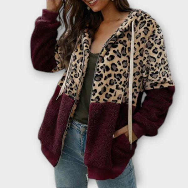 Lea – Fleece Hættetrøje med Leopardmønster